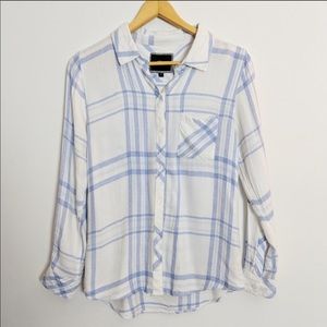 Rails Light Blue and White Plaid Button-Down Shirt